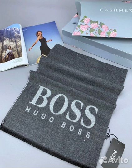 Мужской шарф hugo Boss серый