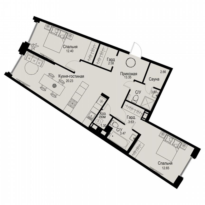2-к. квартира, 75,9 м², 3/6 эт.