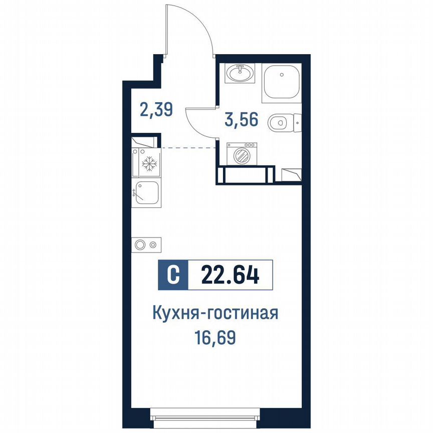 Квартира-студия, 22,6 м², 12/18 эт.