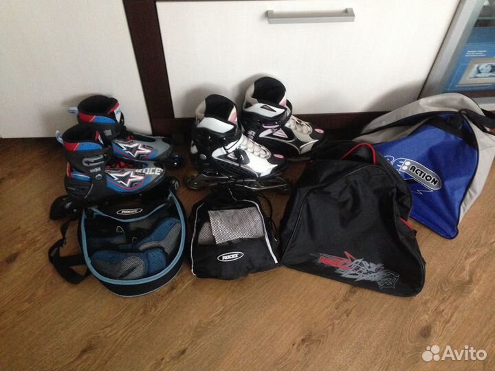 Роликовые коньки, защита, шлем, сумки для роликов