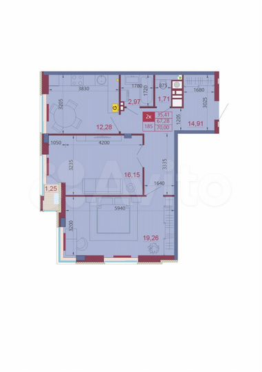 2-к. квартира, 70 м², 10/14 эт.