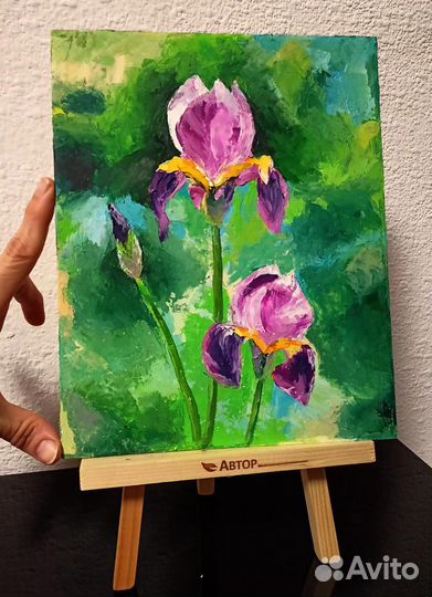 Картина маслом цветы 20*25 см. Ирисы. Масло