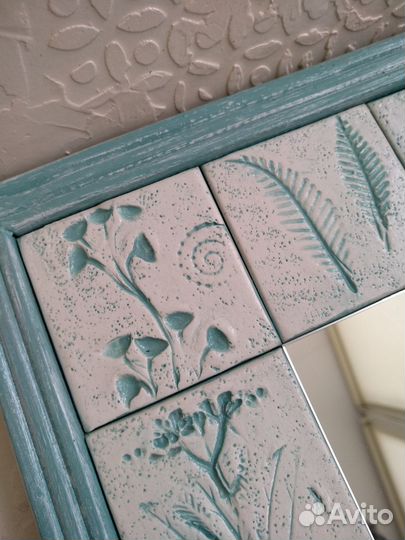 Зеркало с оттисками растений ручной работы в раме