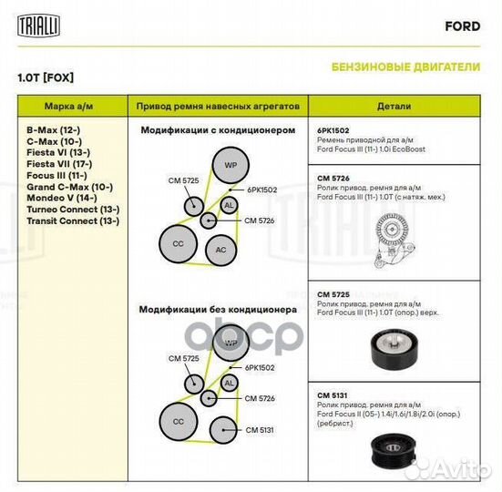 Ролик привод. ремня ford focus III (11) 1.0T