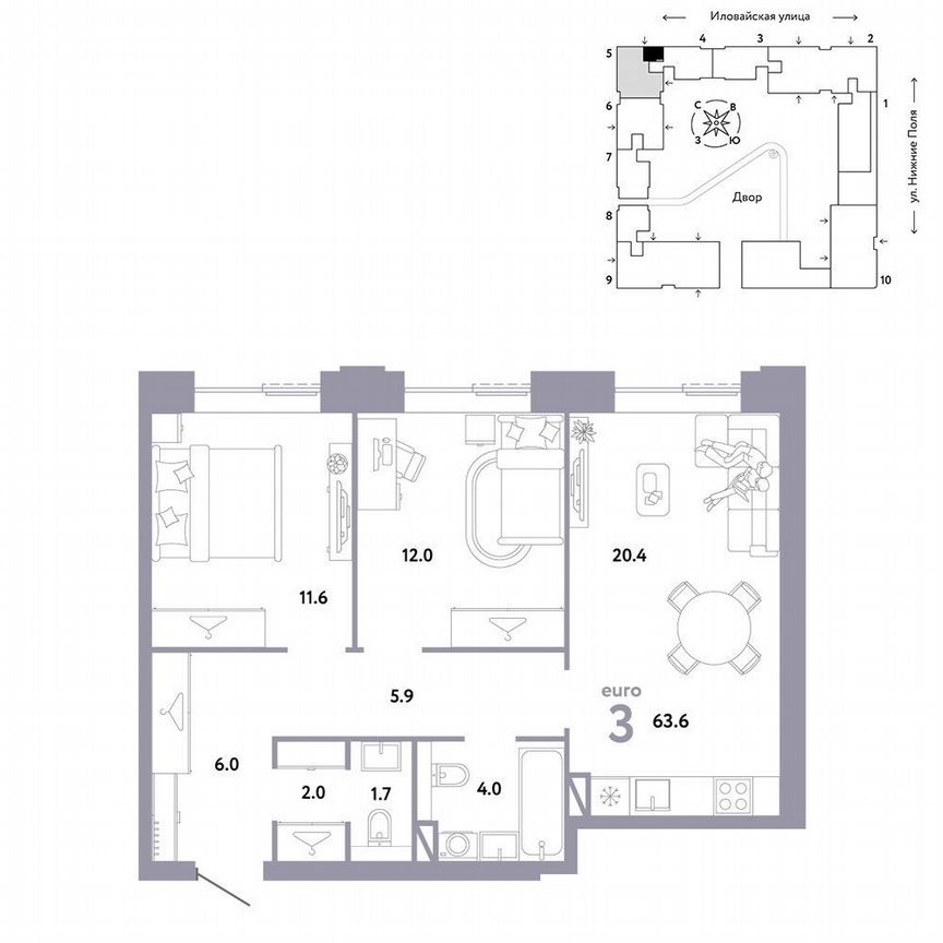 2-к. квартира, 63,6 м², 2/31 эт.