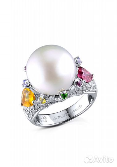 Кольцо RalfDiamonds White Gold 13.5 mm Pearl Diamo