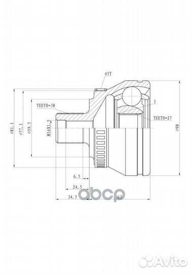 ШРУС наружный AD A4 V6 VW B5 ganz GIK04046 AD A4