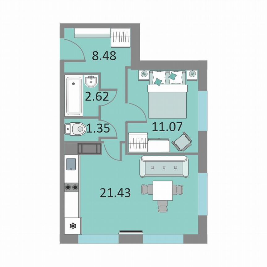 1-к. апартаменты, 44,6 м², 4/13 эт.
