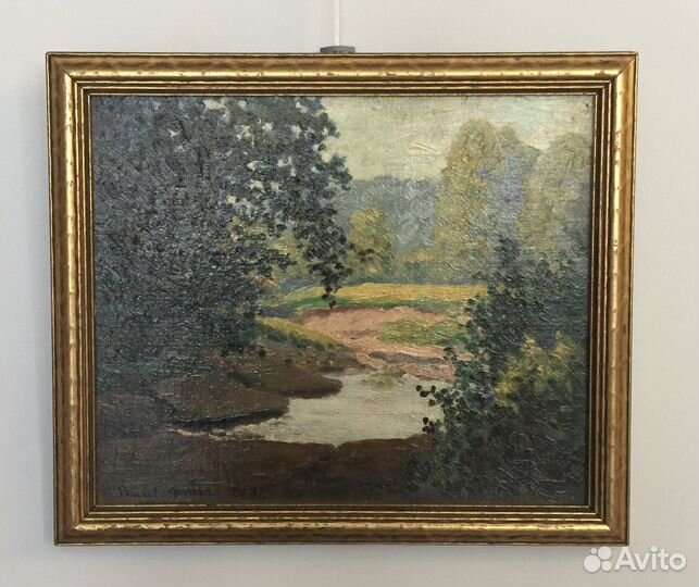 Картина Гербер «Лесное озеро» антиквариат