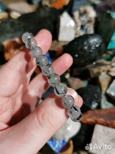Горный Хрусталь с Шерлом, браслет