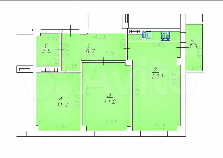 2-к. квартира, 62,4 м², 8/8 эт.