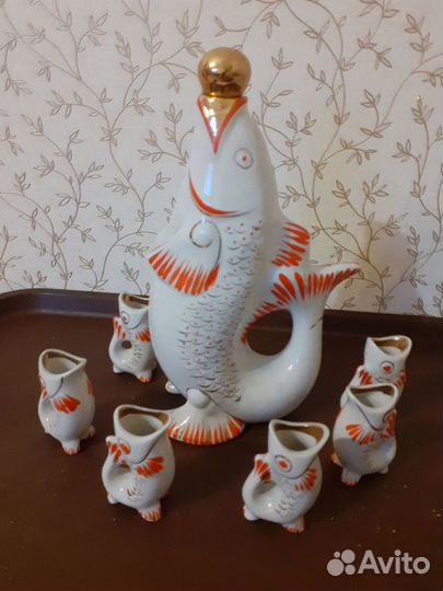 Коньячный набор штоф - статуэтка рыбки СССР
