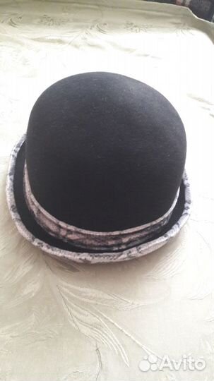 Шляпа фетровая черная р.56 со светло-серой лентой