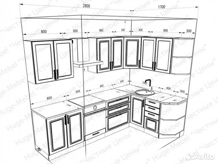Угловая кухня 280 х 170 
