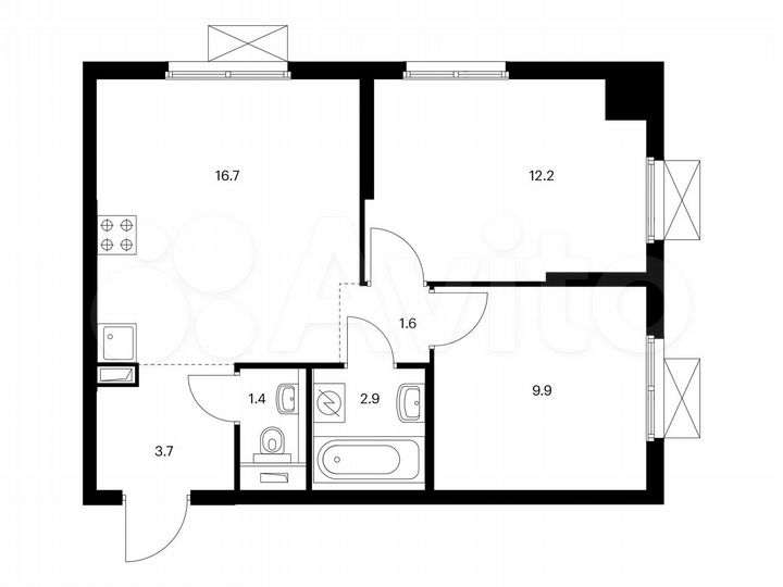 2-к. квартира, 48,4 м², 8/24 эт.
