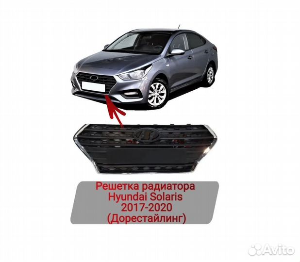 Решетка радиатора Hyundai Solaris 2017-2020