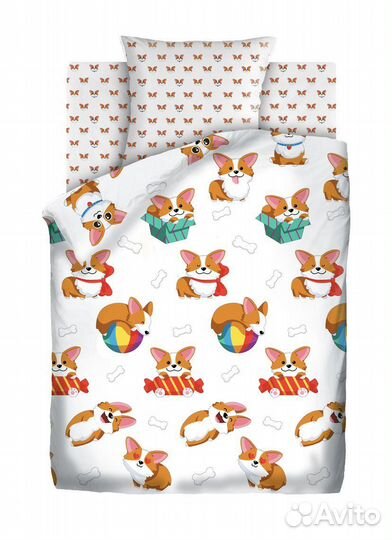 Постельное белье 1,5 спальное корги
