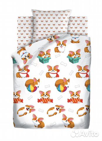Постельное белье 1,5 спальное корги