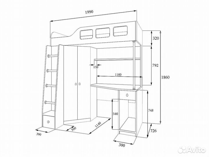 Кровать-чердак astra