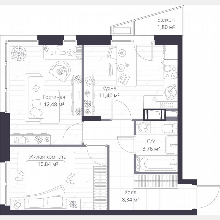 2-к. квартира, 47,4 м², 7/11 эт.