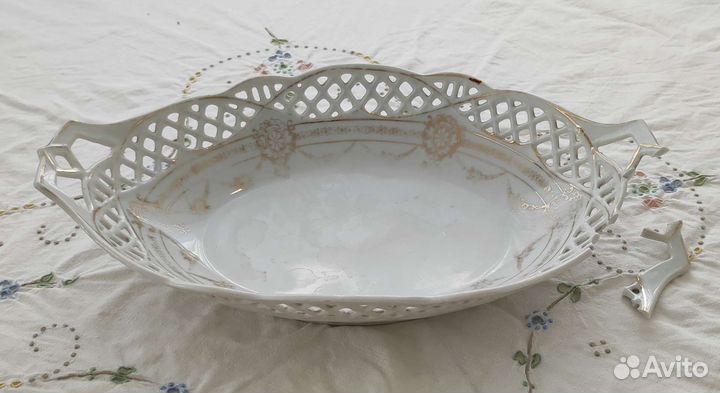 Старинная фруктовница фарфор позолота Европа