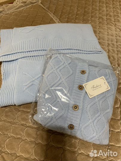 Комбинезоны вязаные, плед детский