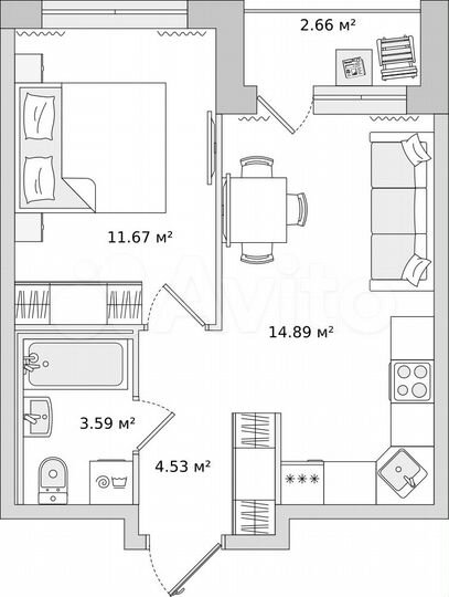1-к. квартира, 35,3 м², 1/21 эт.