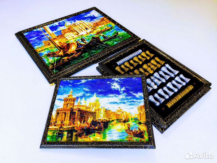 Шахматы нарды шашки 3в1 ручной работы, подарочные