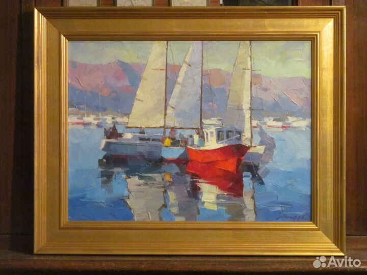 Яхты. Живопись маслом. Холст.Подпись