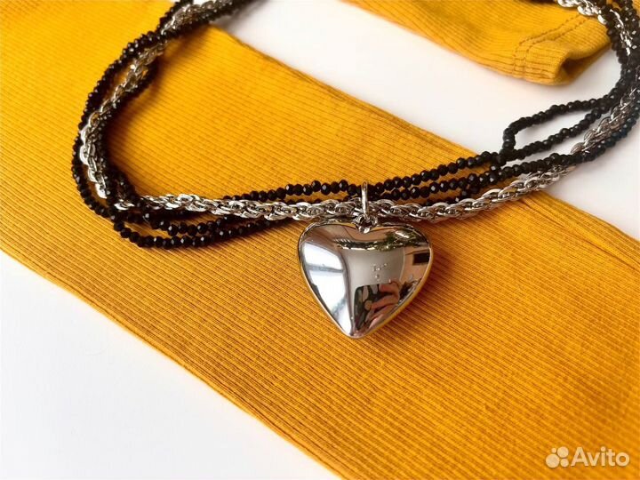 Колье с сердцем серебряное
