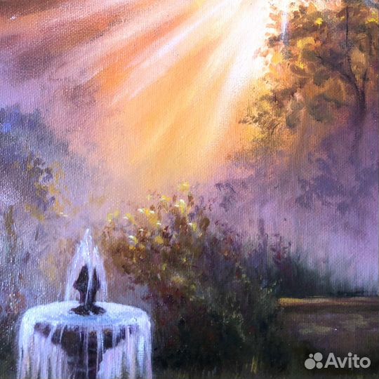 Картина маслом Рассвет Фонтан Утро