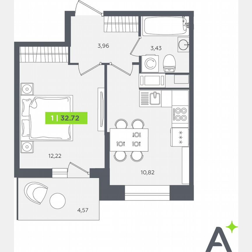 1-к. квартира, 32,7 м², 11/12 эт.