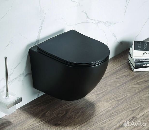 Унитаз подвесной безободковый, с сидением микролифт, черный матовый