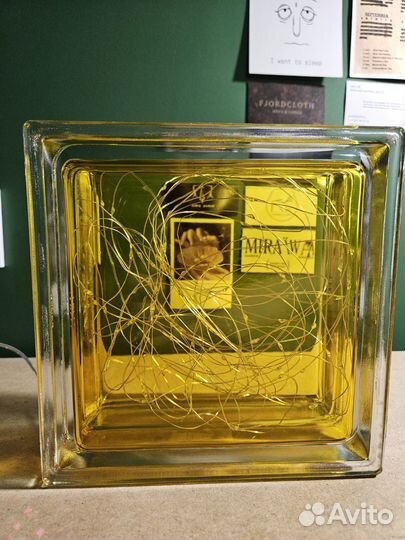 Светильник ночник из стеклоблока, желтый