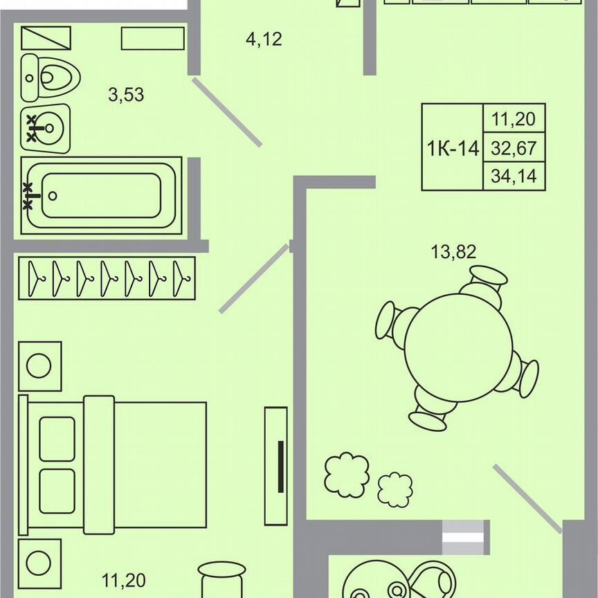 1-к. квартира, 34,1 м², 13/17 эт.