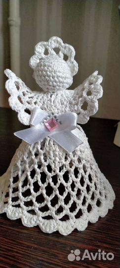 Ангел вязаный из хлопковых ниток, высота15 см