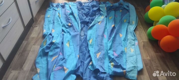 Тюль-органза синяя+синие шторы