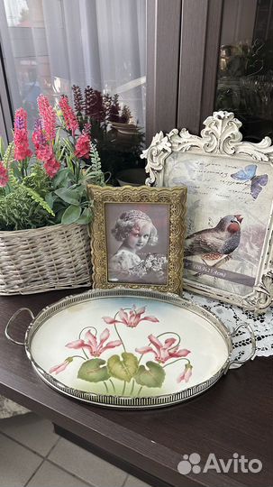 Поднос. Серебрение. с фарфоровой вставкой