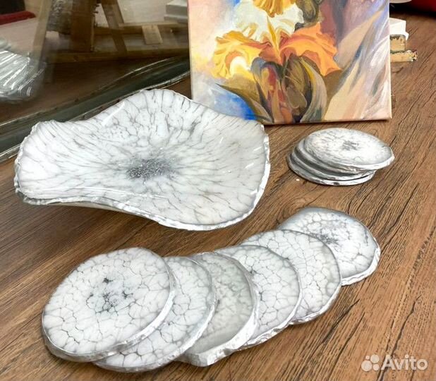 Дизайнерское блюдо и подставки из эпоксидной смолы