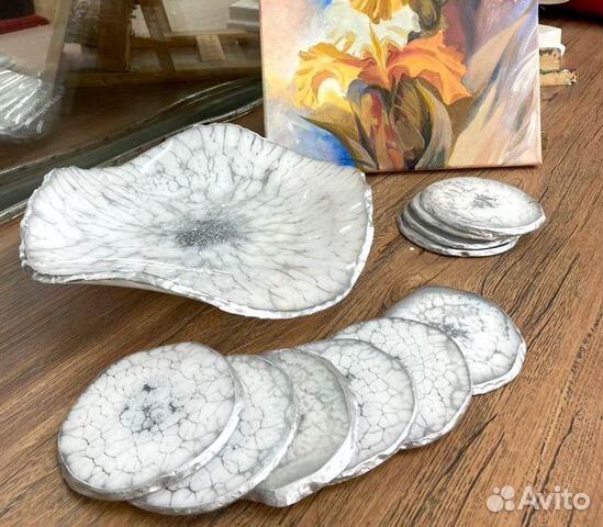 Дизайнерское блюдо и подставки из эпоксидной смолы