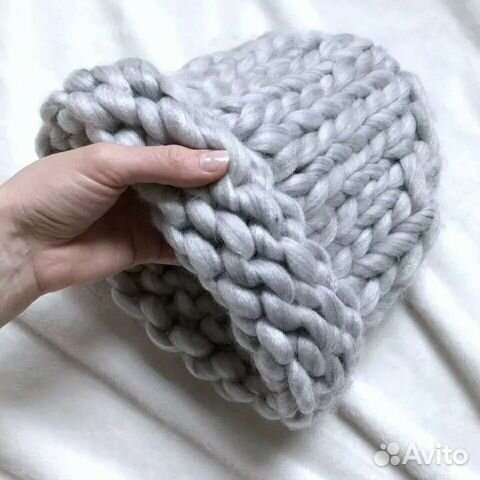 Шапка крупная вязка, светло-серый