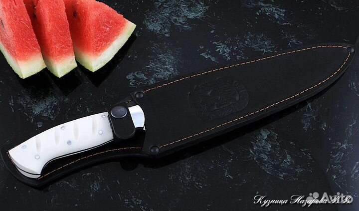 Кухонный нож № 14 сталь Х12мф рукоять акрил белый