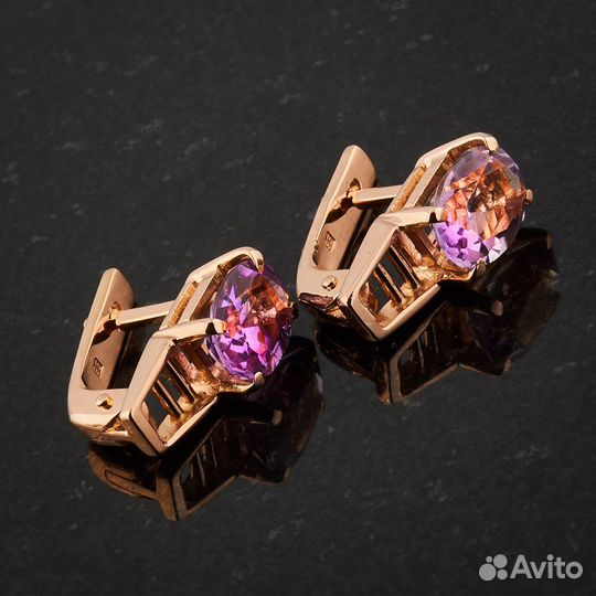 Серьги из красного золота с аметистами