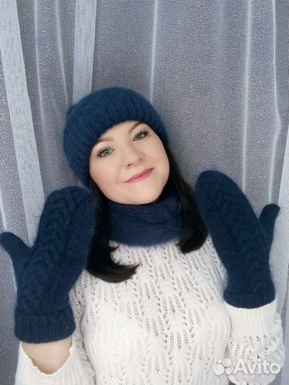 Шапка, комплект, варежки, снуд