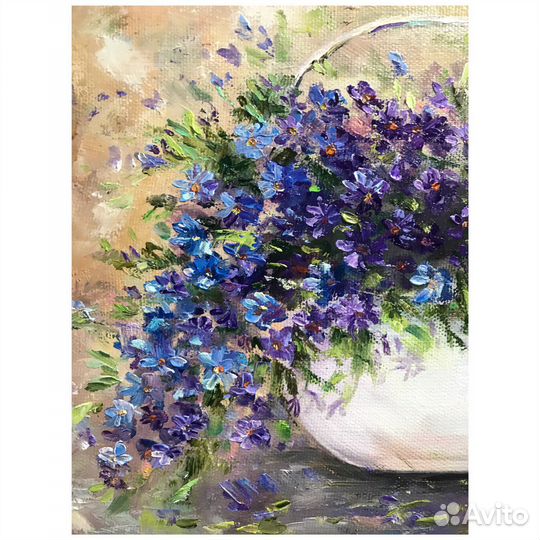 Картина маслом с цветами фиалки