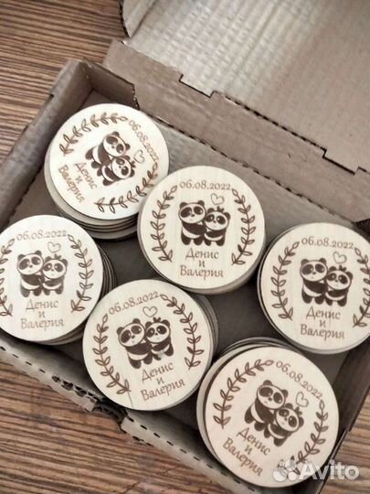 Магниты свадебные деревянные