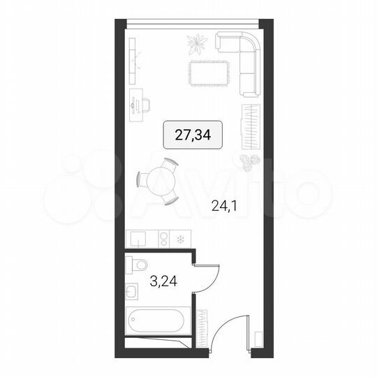 Апартаменты-студия, 27,3 м², 10/10 эт.