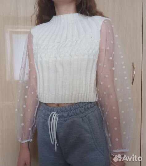 Джемпер с кружевными рукавами 40 42