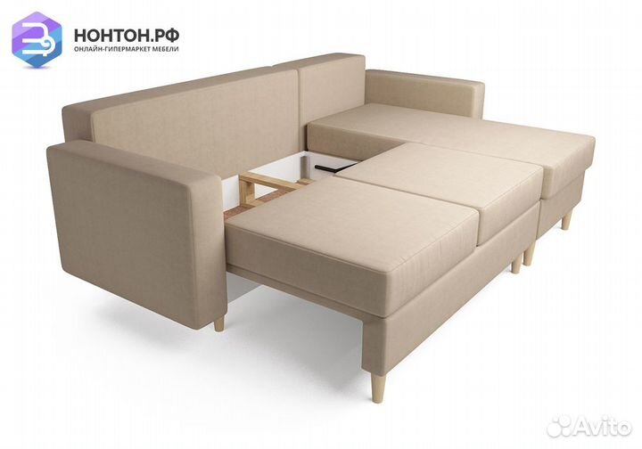 Угловой диван тик-так Белфаст рогожка бежевая