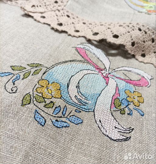 Дорожка лен, салфетки лен, вышивка крестиком